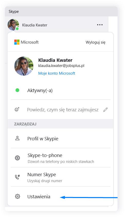 Ustawienia kamery na Skypie