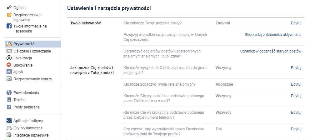 facebook ustawienia prywatności