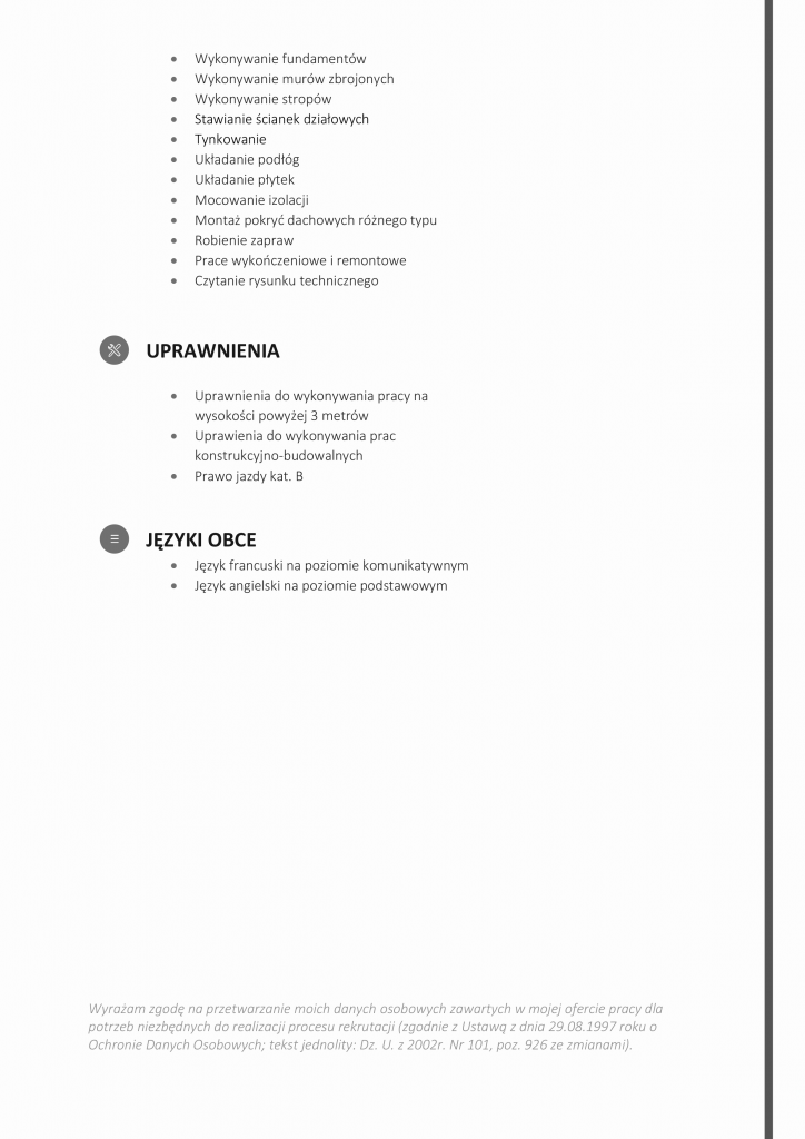 cv budowlańca przykład