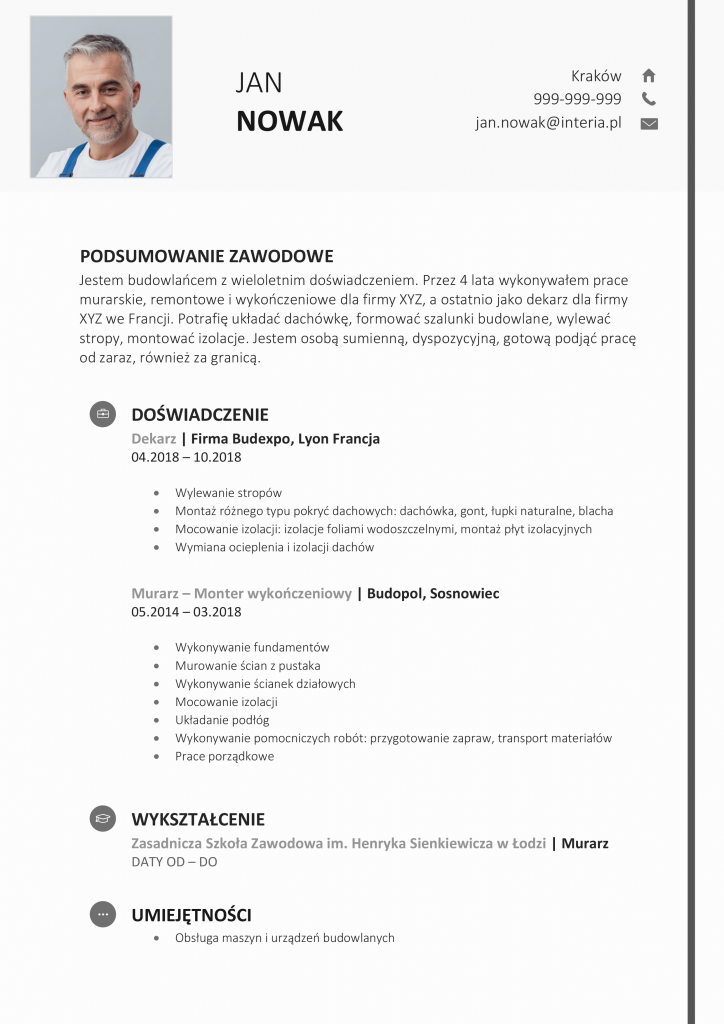 CV budowlańca przykłady