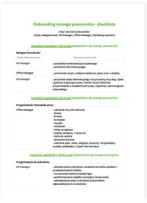 Onboarding pracownika checklista